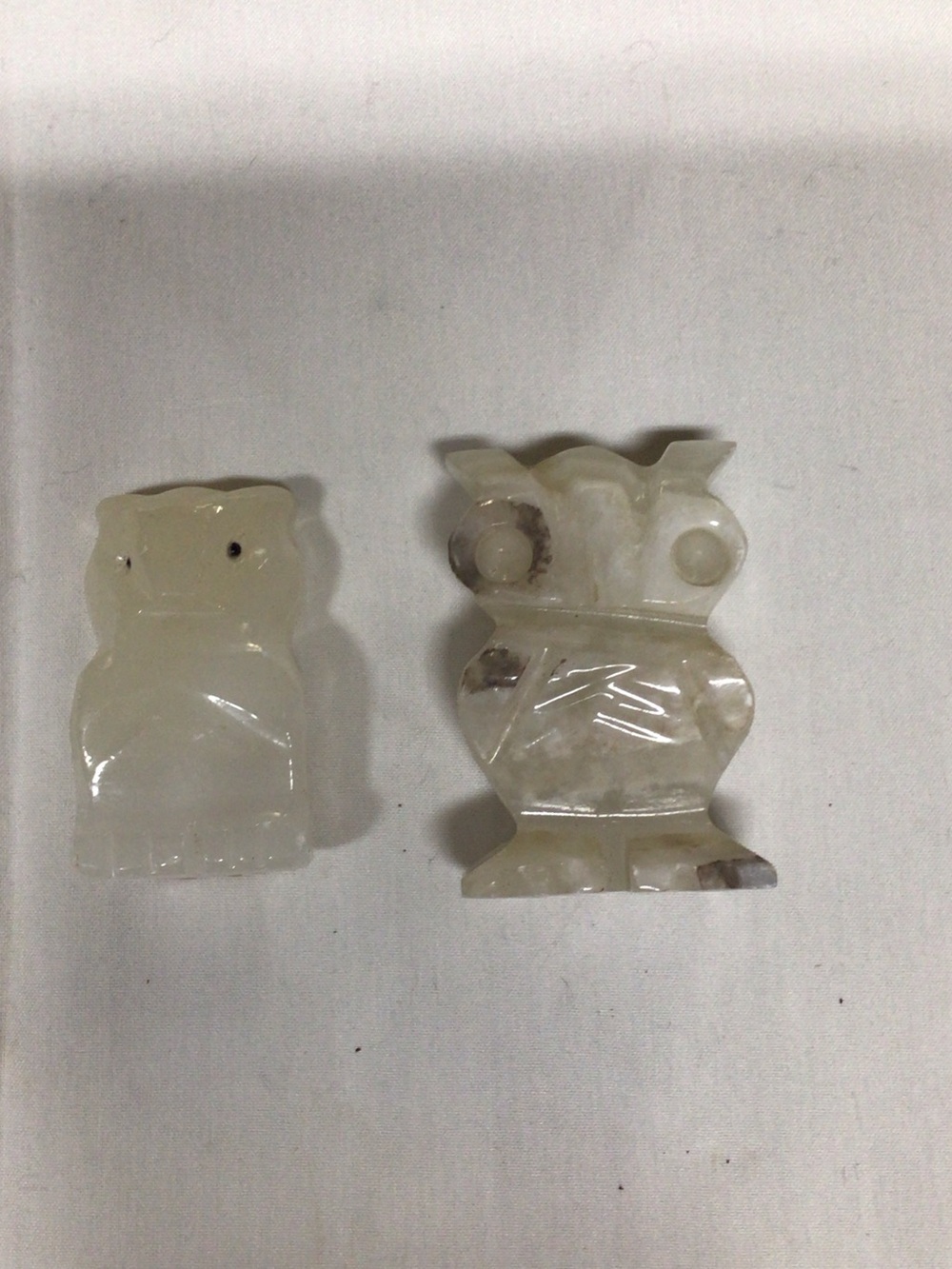 Onyx White Cream Owl Pair Carved Stone Sculptures